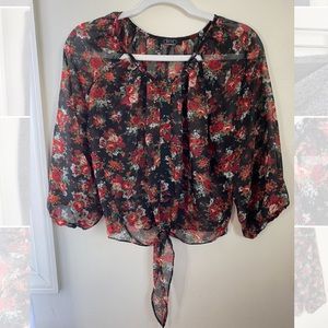 Floral black sheer blouse